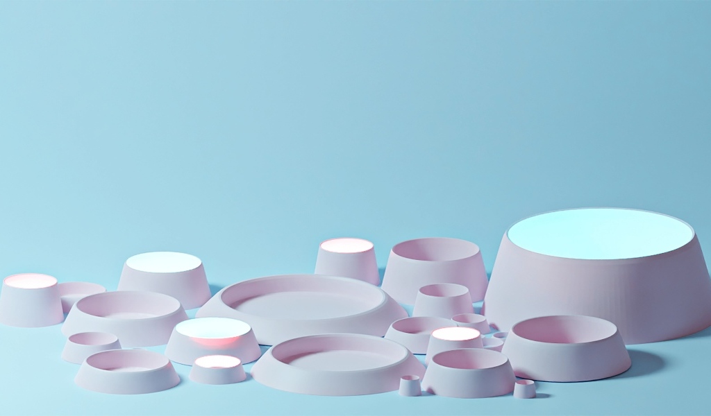 Розовые геометрические фигуры на голубом фоне