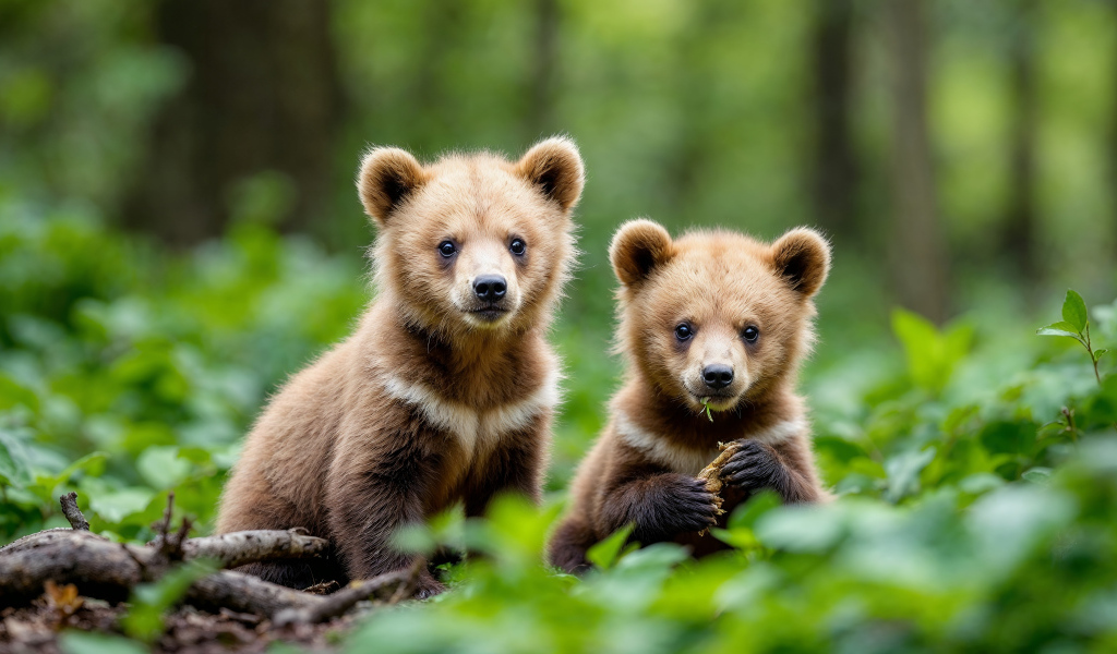 Два маленьких медвежонка в лесу