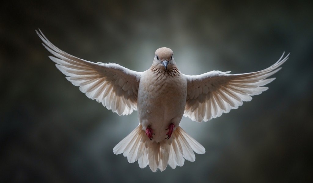 Голубь расправил крылья в полете