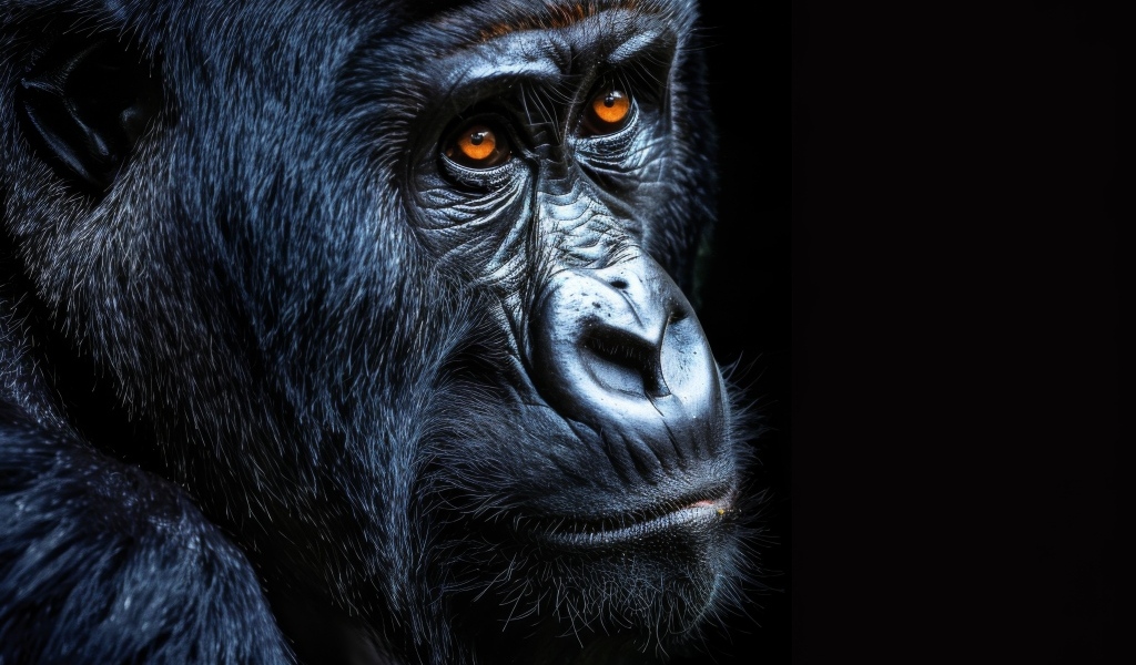 Морда черной кареглазой гориллы