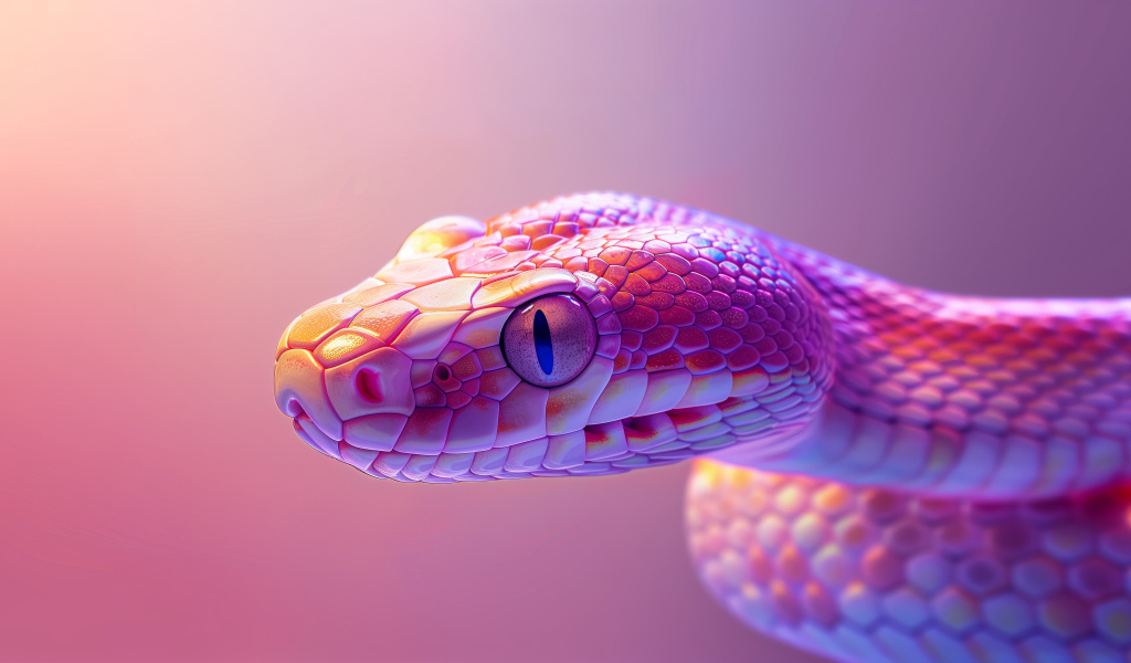 Розовая змея с большими глазами 