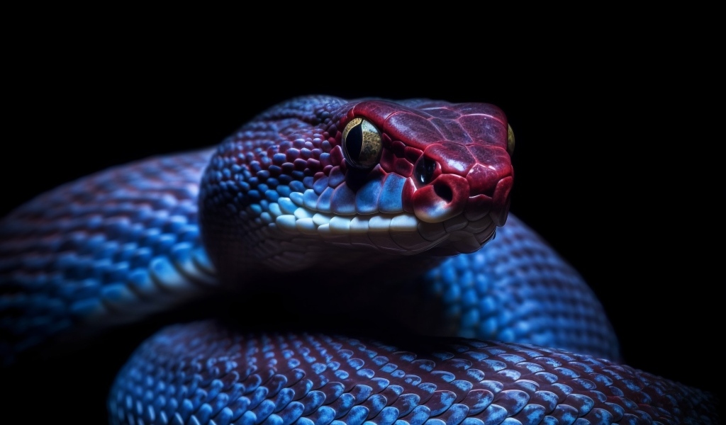 Фиолетовая змея на черном фоне