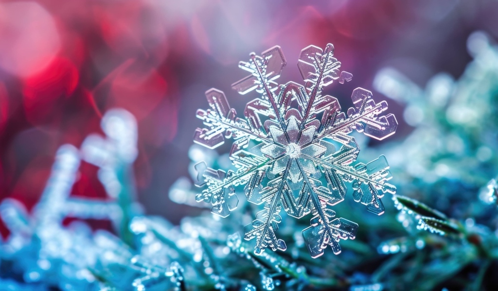 Красивая снежинка крупным планом макросъемка