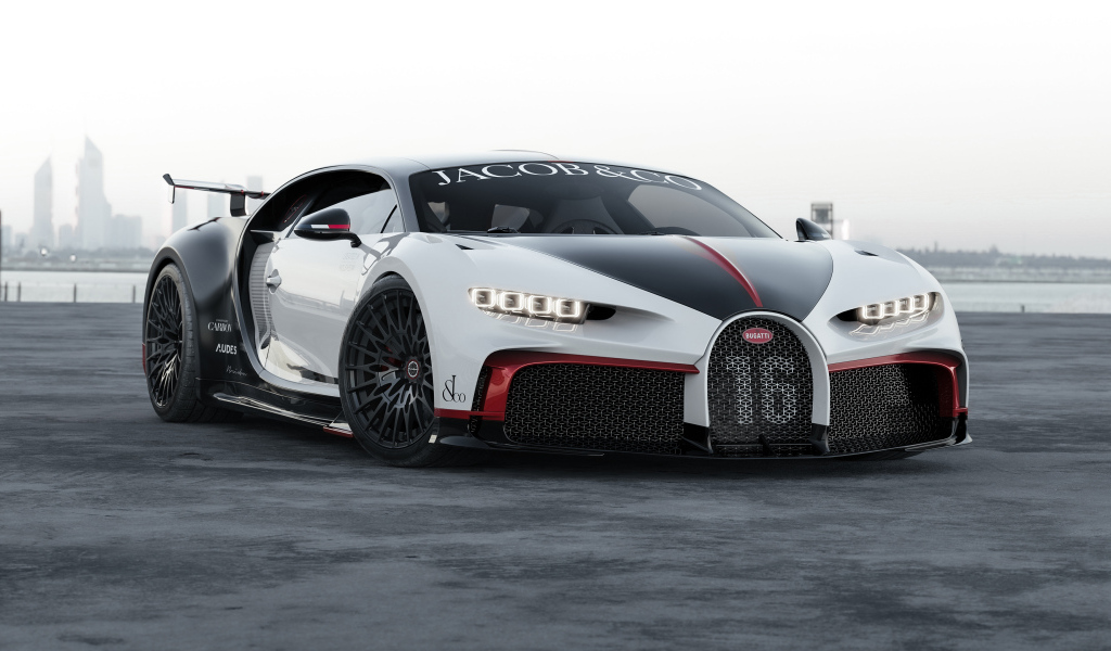 Быстрый спортивный автомобиль Bugatti Chiron вид спереди