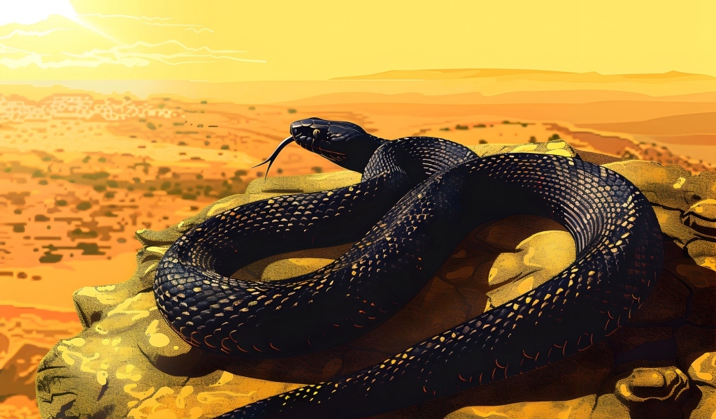 Черная нарисованная змея на камне