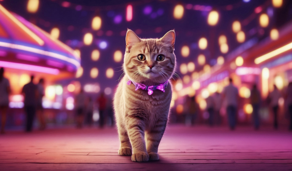 Нарисованный рыжий кот в городе