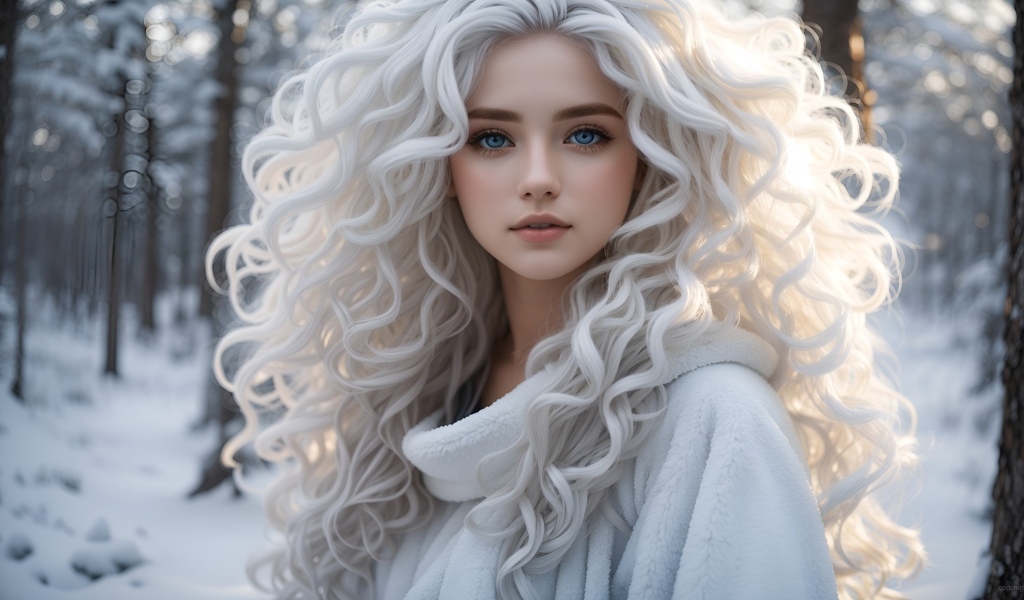 Нарисованная девушка блондинка с кудрявыми волосами