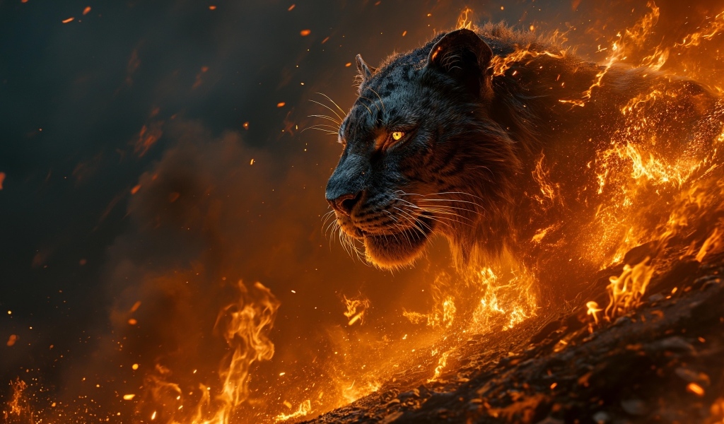 Огненный тигр в раскаленной лаве 