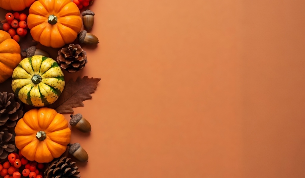 Тыквы с шишками на оранжевом фоне