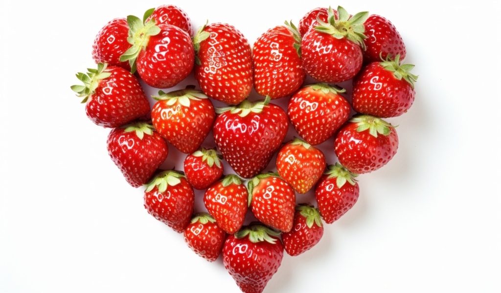 Сердце из вкусной красной клубники на белом фоне