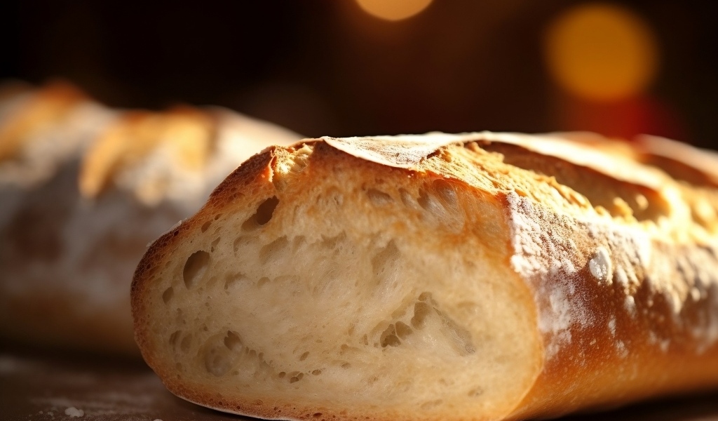 Вкусный запеченный батон на столе