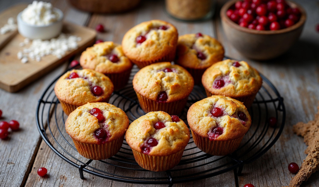 Вкусные маффины с клюквой на столе