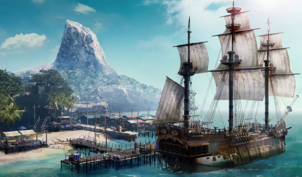 Большой пиратский корабль в компьютерной игре Like a Dragon: Pirate Yakuza in Hawaii
