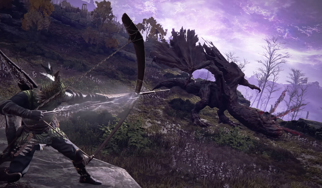 Битва с драконом в компьютерной игре Elden Ring Nightreign