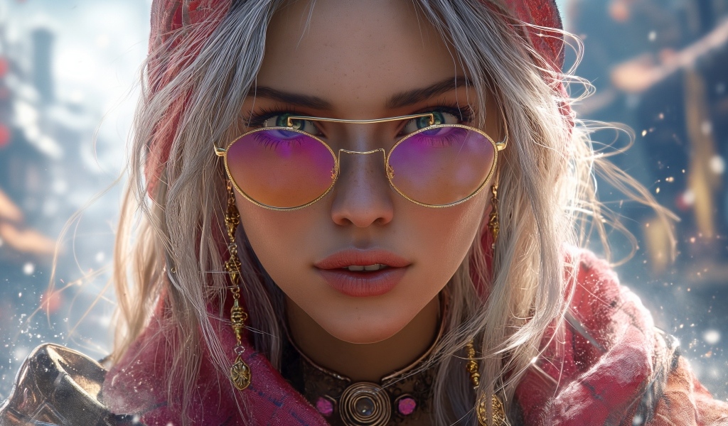 Девушка 3д в розовых очках