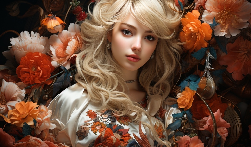 Красивая девушка блондинка в цветах