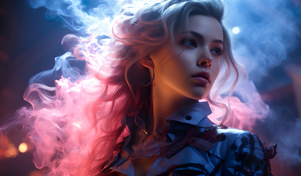Красивая девушка блондинка в розовом дыму