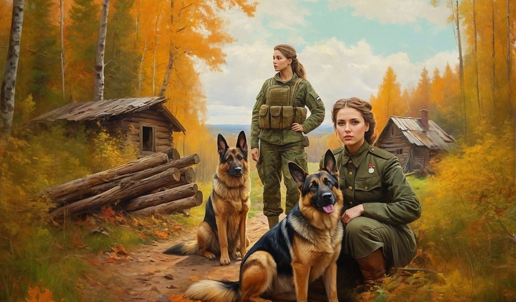 Девушки военные с овчарками