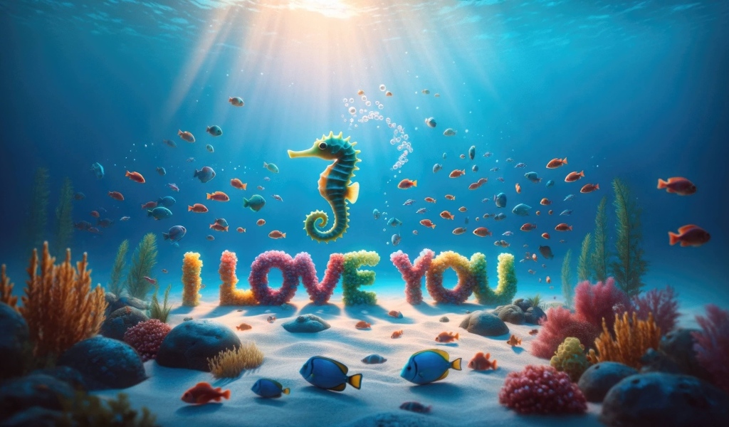 Надпись под водой Я тебя люблю