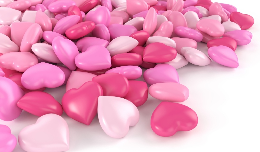 Много розовых сердечек на белом фоне