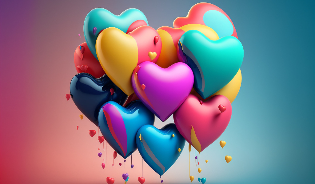 Разноцветные сердечки с краской