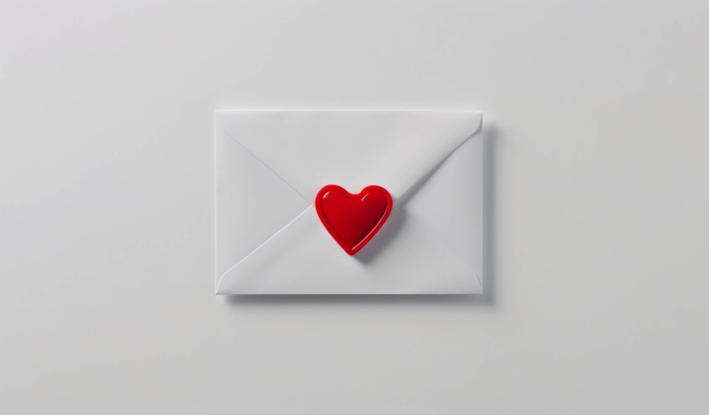 Белый конверт с красным сердечком