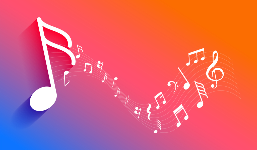 Белые ноты на розовом фоне