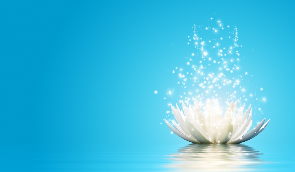 Волшебная лилия с блестками на голубом фоне