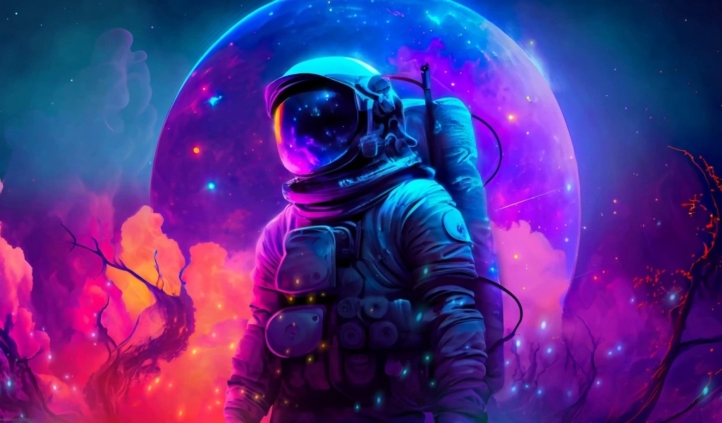 Астронавт на фоне планеты, арт