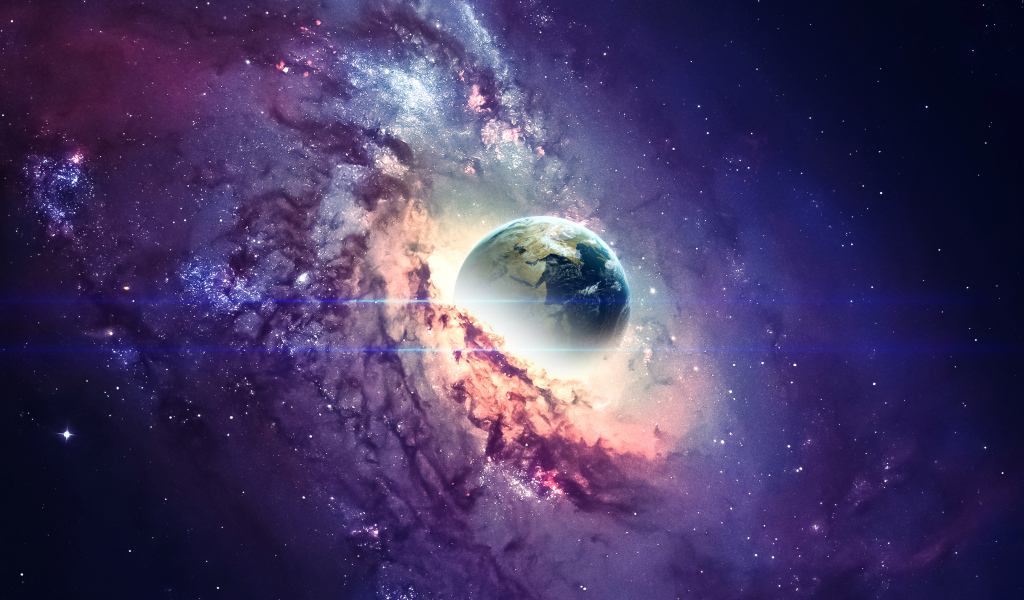 Планета Земля в космической туманности