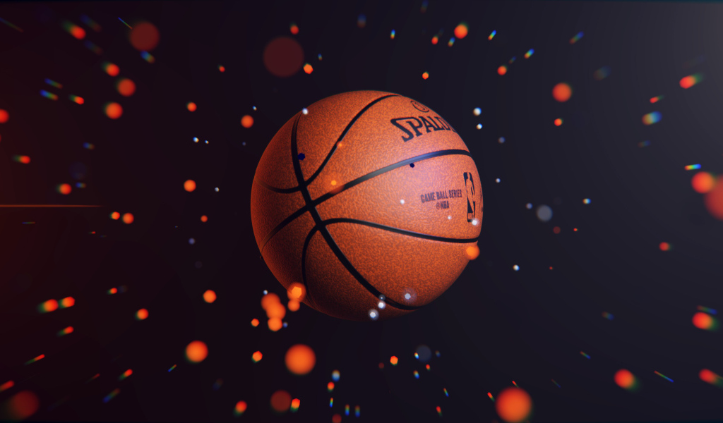 Баскетбольный мяч в воздухе с искрами