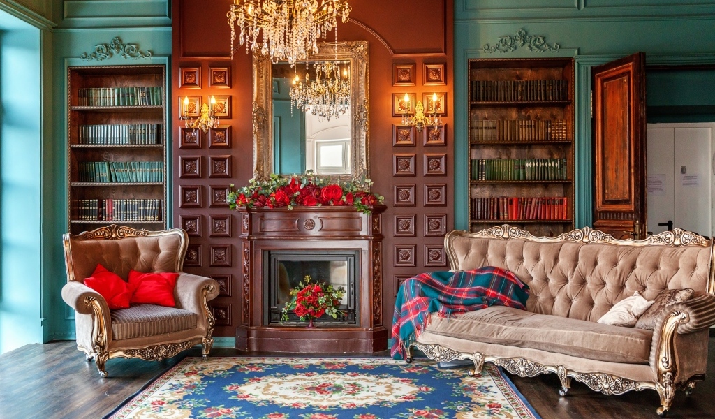 Красивая мебель в комнате с ковром 