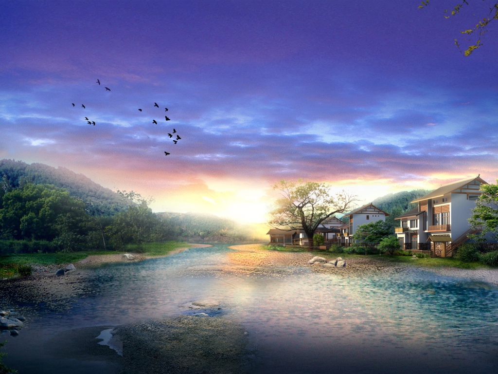 Домики у реки