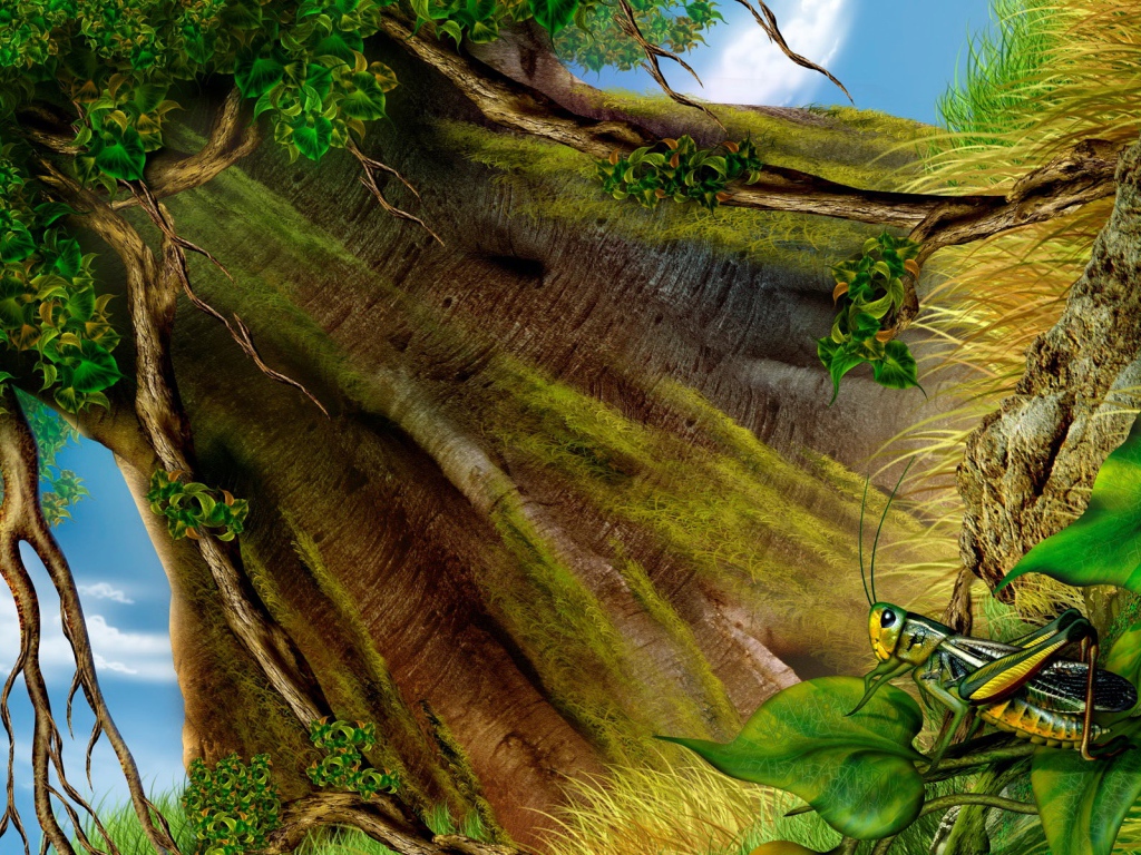 Кузнечик под деревом