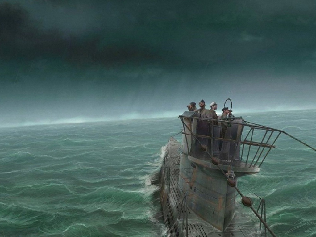 Подводная лодка во время шторма