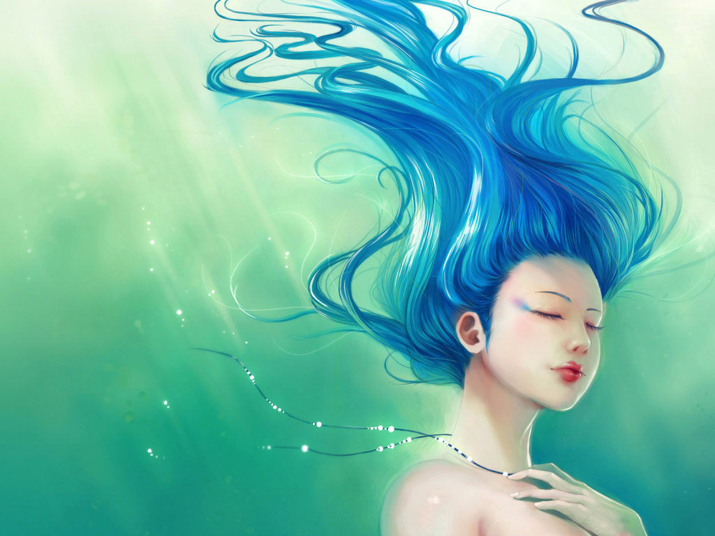 Девушка с синими волосами