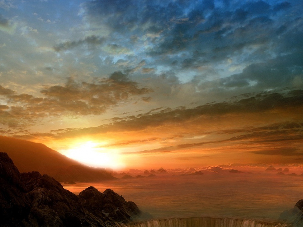 Водопад на закате