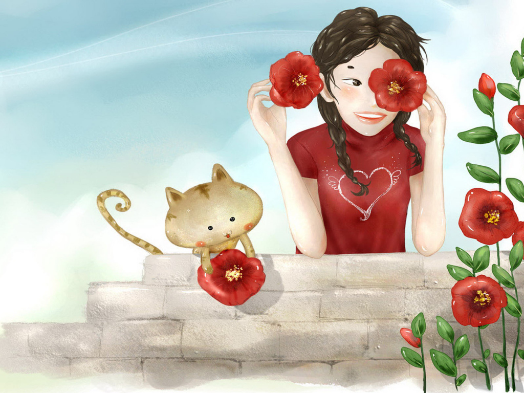 Дружеская пара с цветами