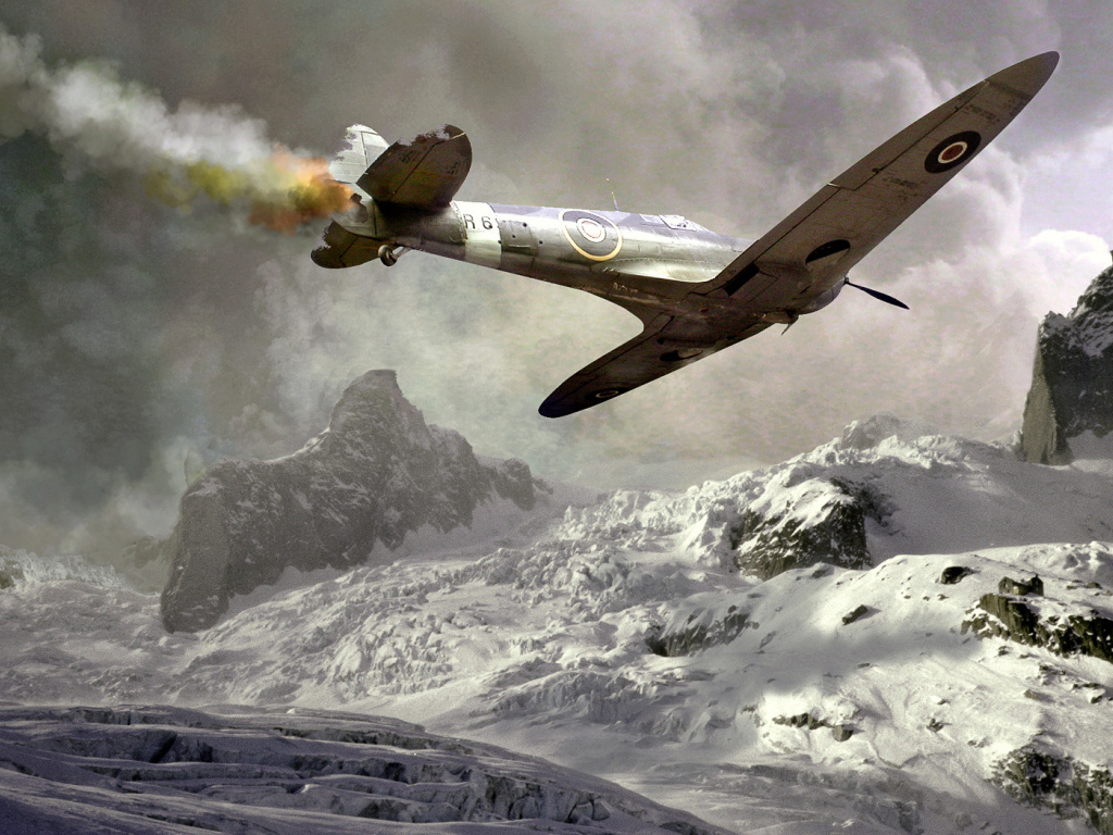 Подбитый пикирующий самолет