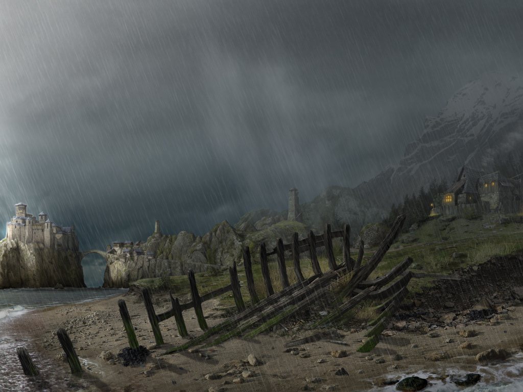 Проливной дождь на берегу