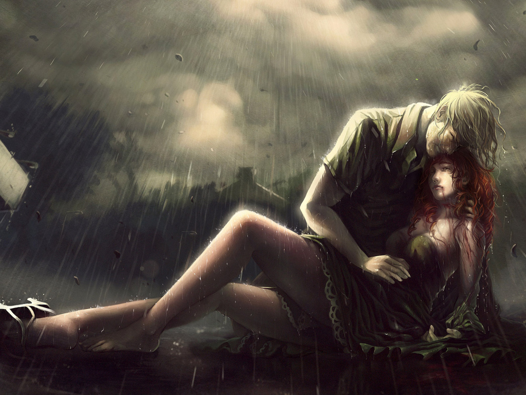 Влюбленная пара под дождем