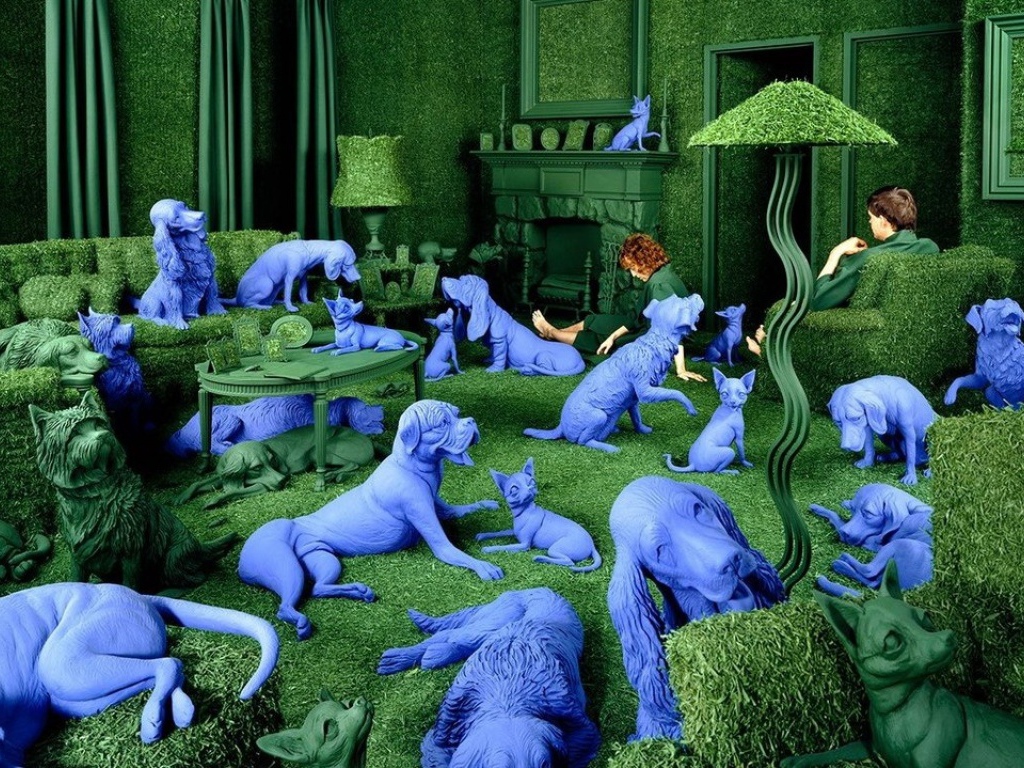 Зеленая комната с собаками