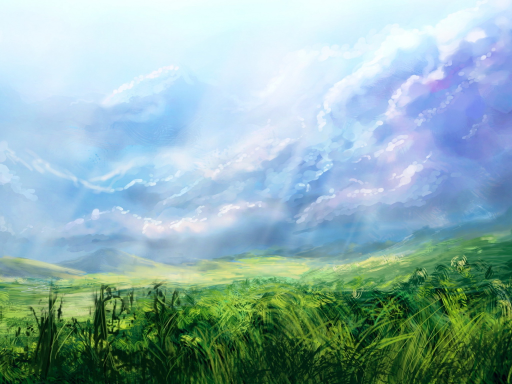 Голубое небо над лугами