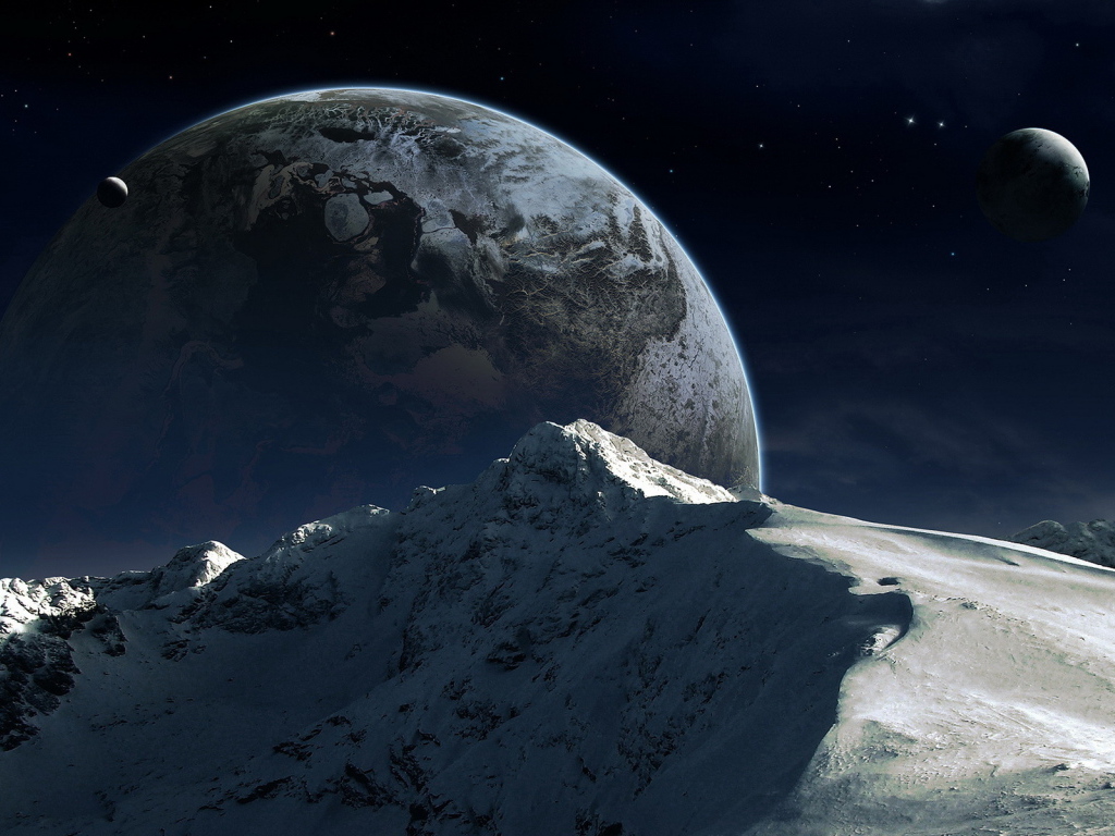 Гора на фоне планеты