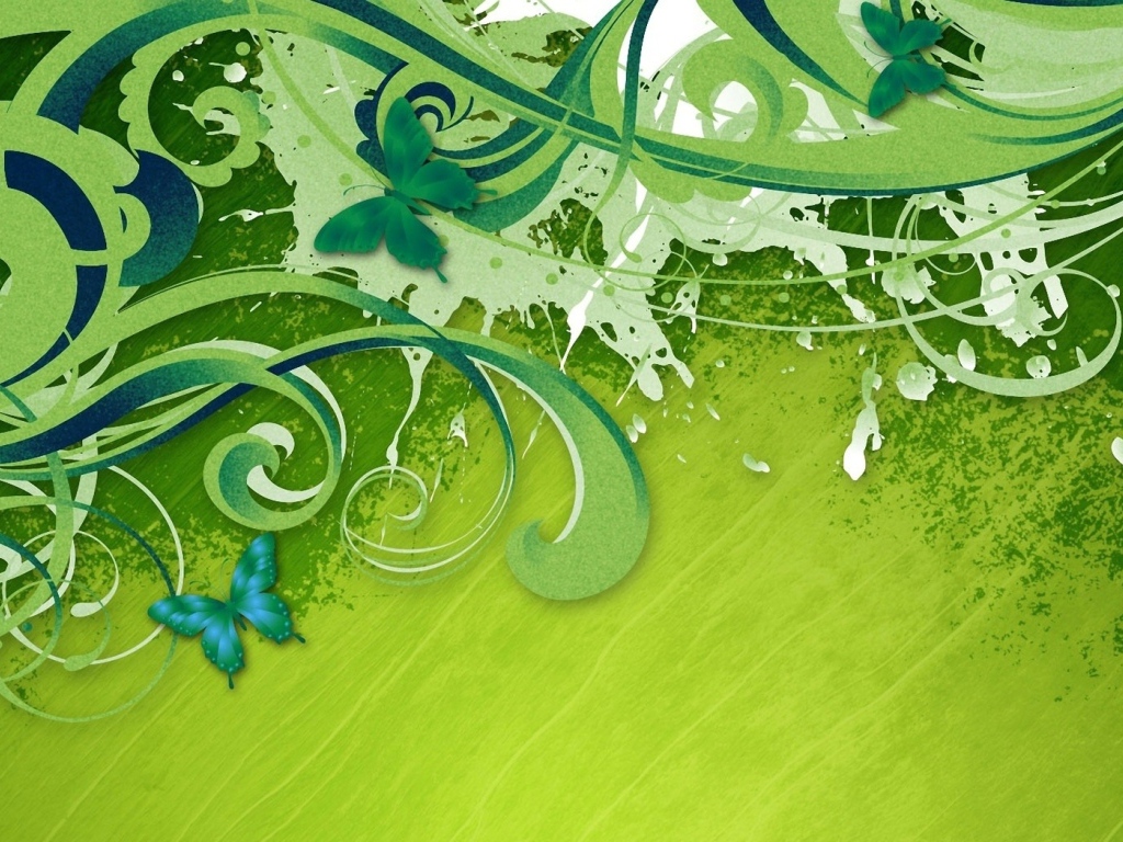 Бабочки на зеленом фоне