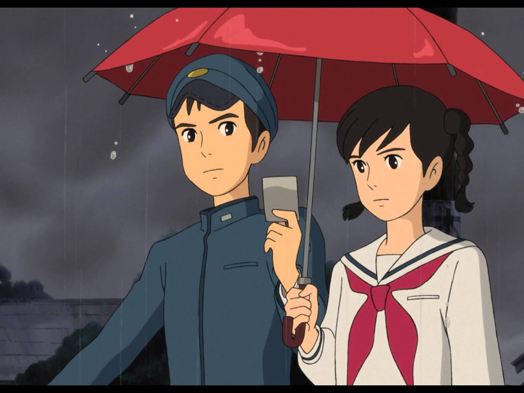 From Up On Poppy Hill, boy and girl under an umbrella