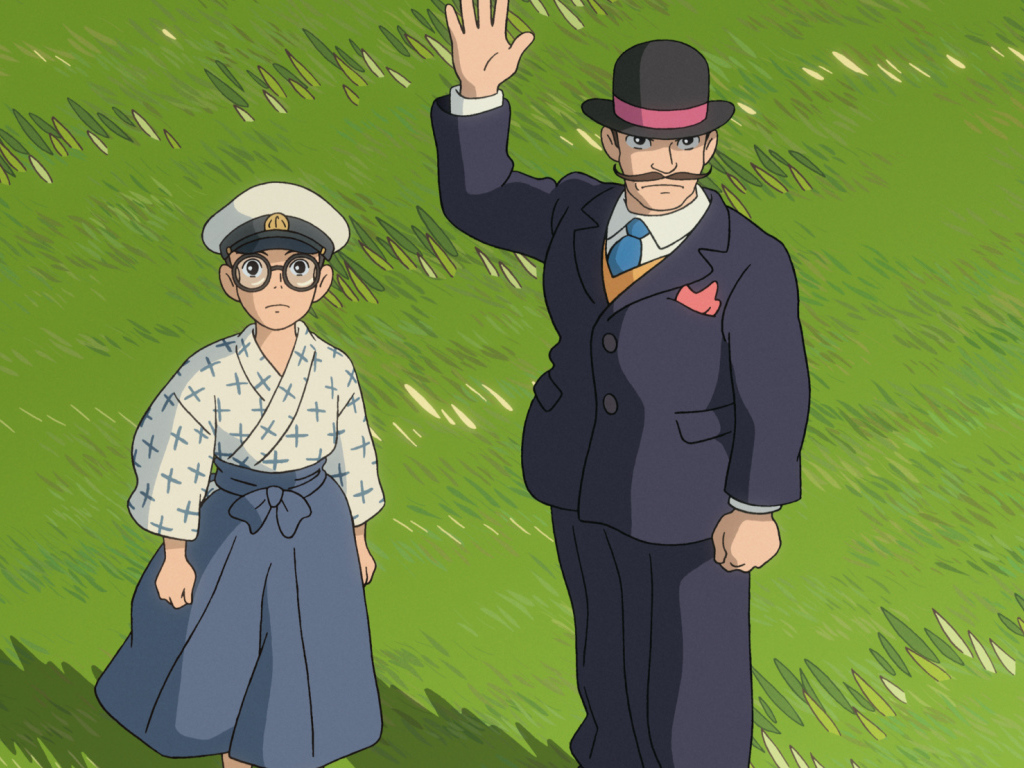 Аниме мультфильм Миядзаки, герои на траве