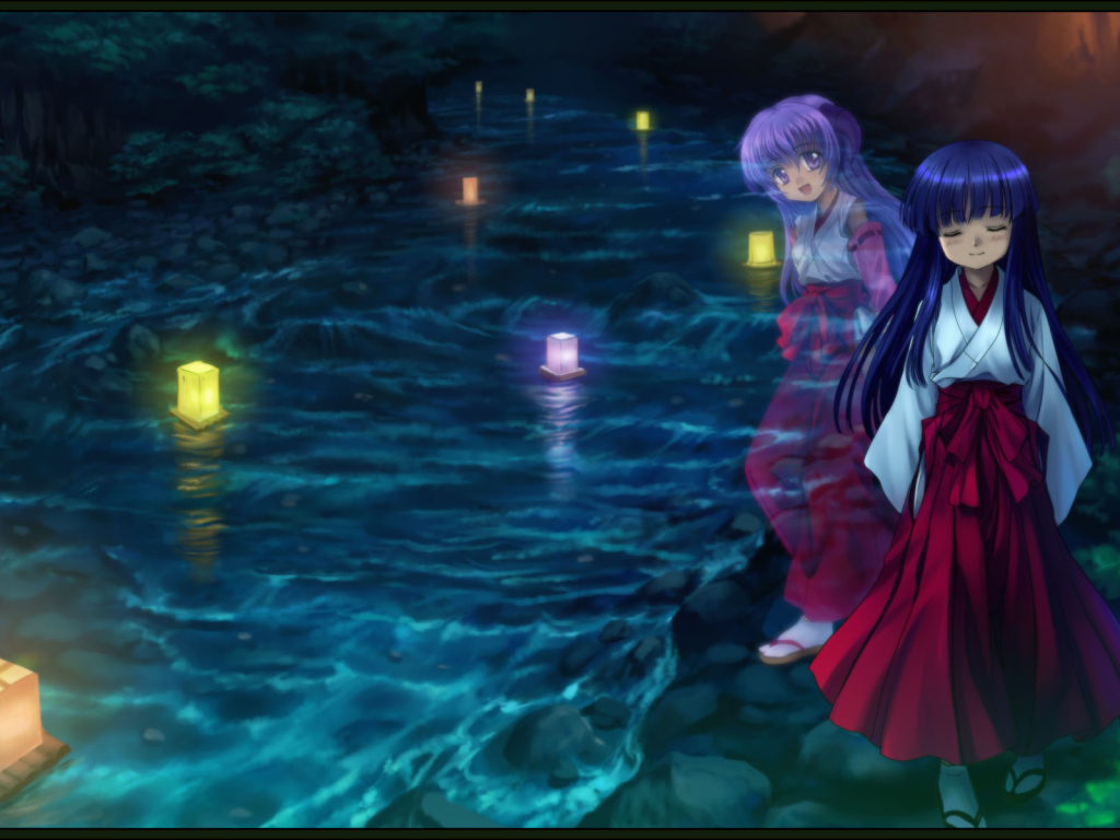 Фонарики плывут по реке