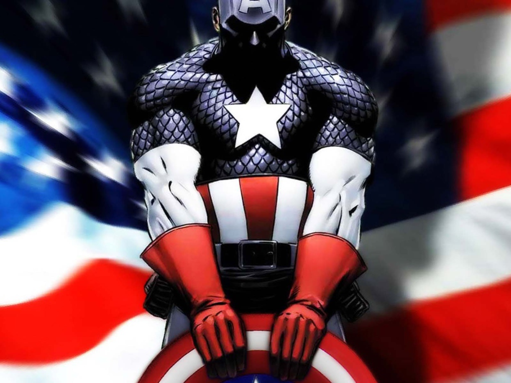 Капитан Америка и американский флаг