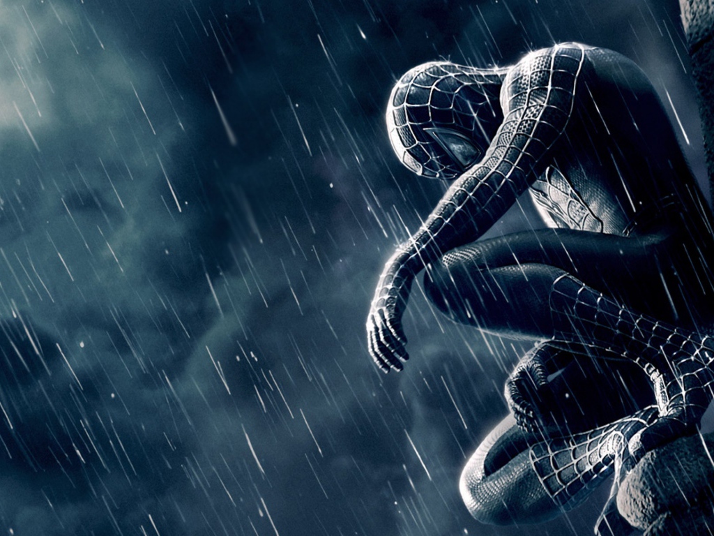 Человек паук под дождем